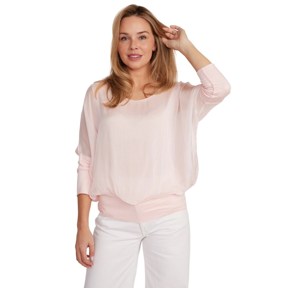 Cobblestone Living Blush Pink Silk Blend Dolman Sleeve Blouson Top Made in Italy